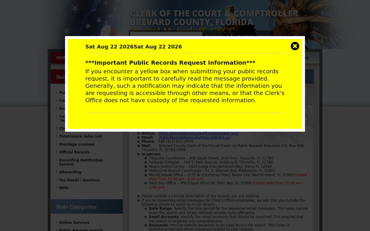 West Melbourne previous residents Brevard Clerk request options