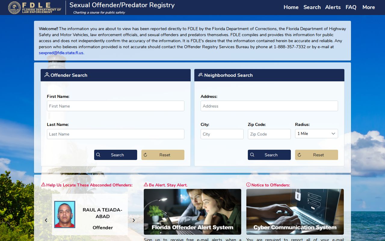 FDLE offender registry used for a lawful West Melbourne resident lookup